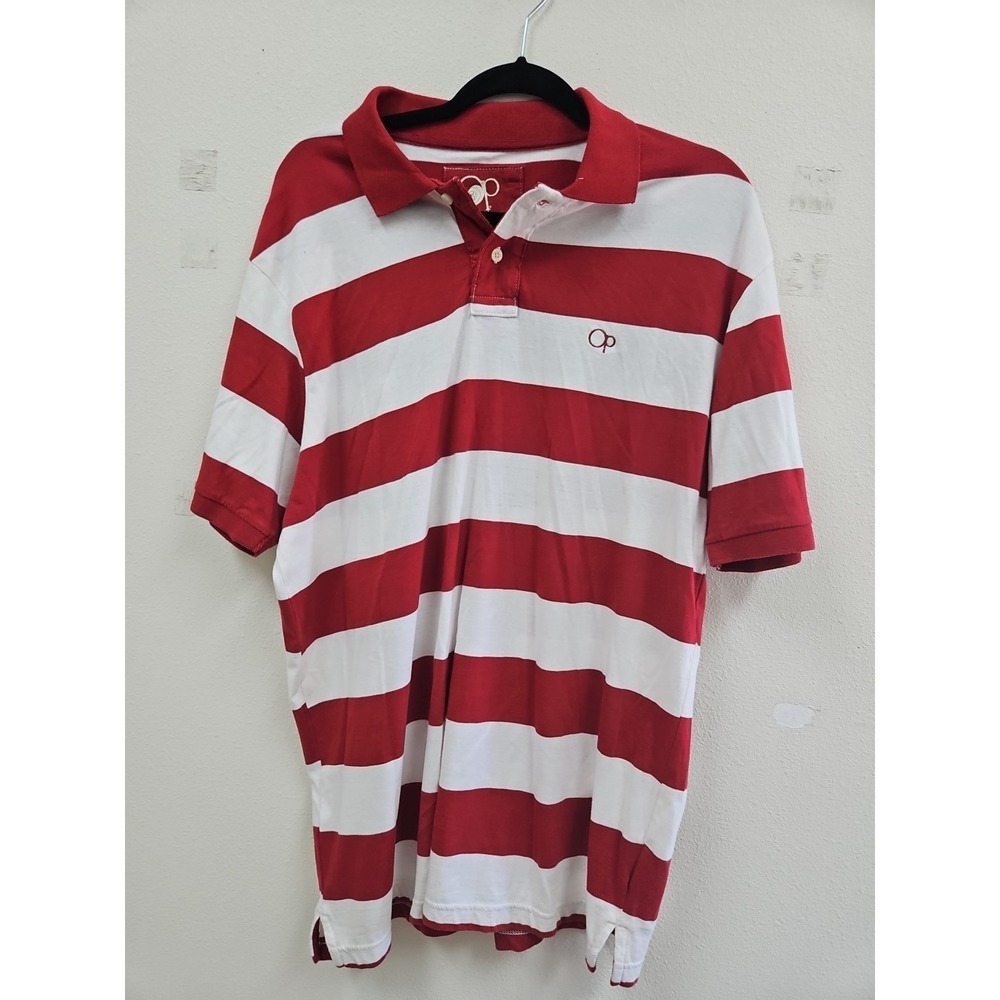VINTAGE Y2K OP OCEAN PACIFIC Sz L Striped Polo T-shirt USA Beach
